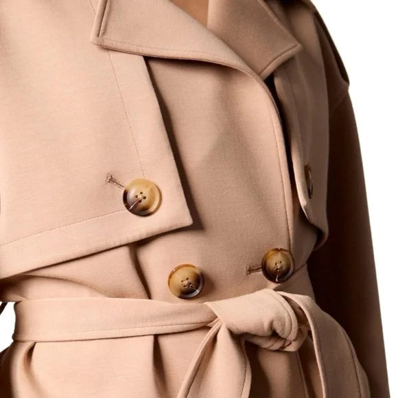 Blue Revival Women's Cropped Scuba Belted Trench Coat - Picture 4 of 6